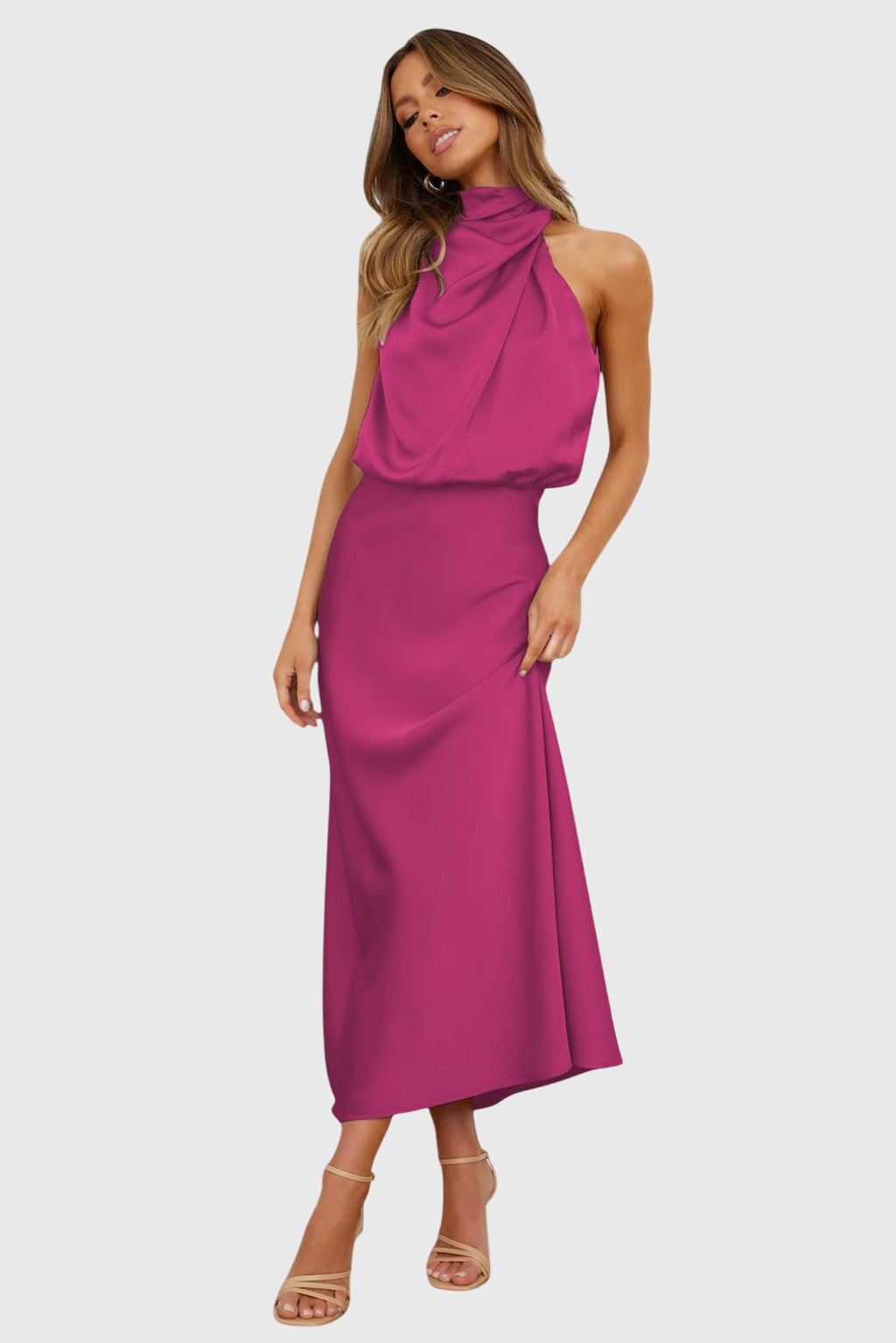 Ava™ | Elegant Satin Halter Dress