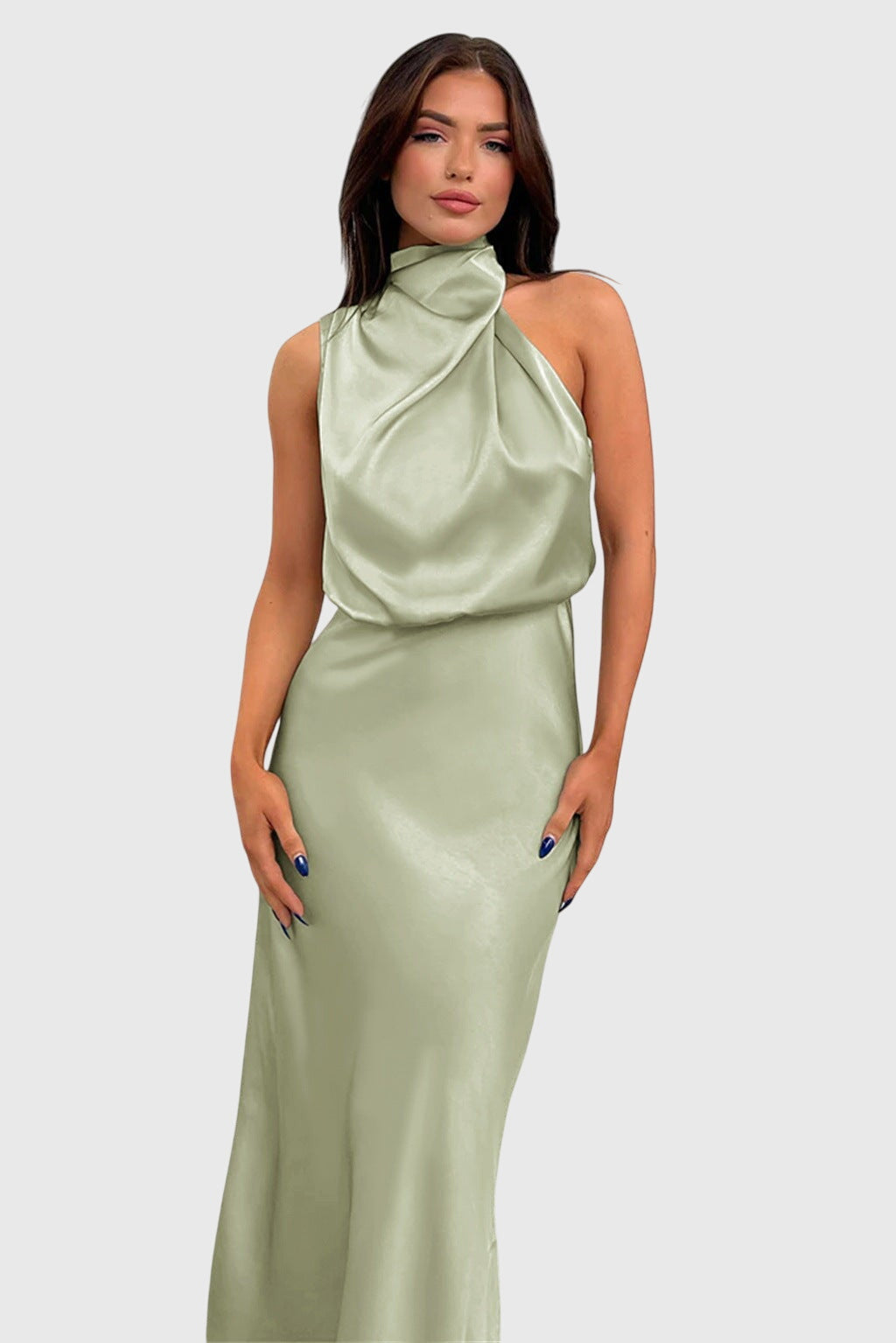 Ava™ | Elegant Satin Halter Dress