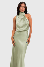 Ava™ | Elegant Satin Halter Dress