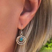 Bohemian Saturn Earrings Featuring Turquoise Stone in Silver and Gold