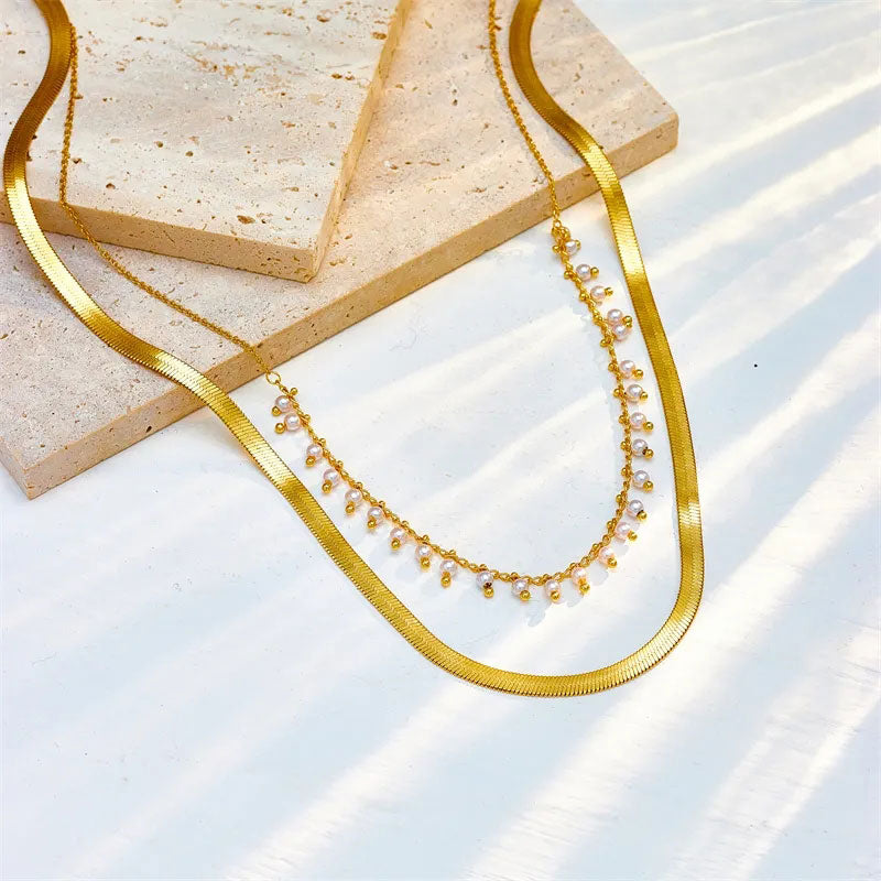 Marizanne | Elegant 18K Gold Snake Choker & Pearl Jewelry Set