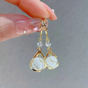 Vintage Gold Drop Earrings with Antique White Opal