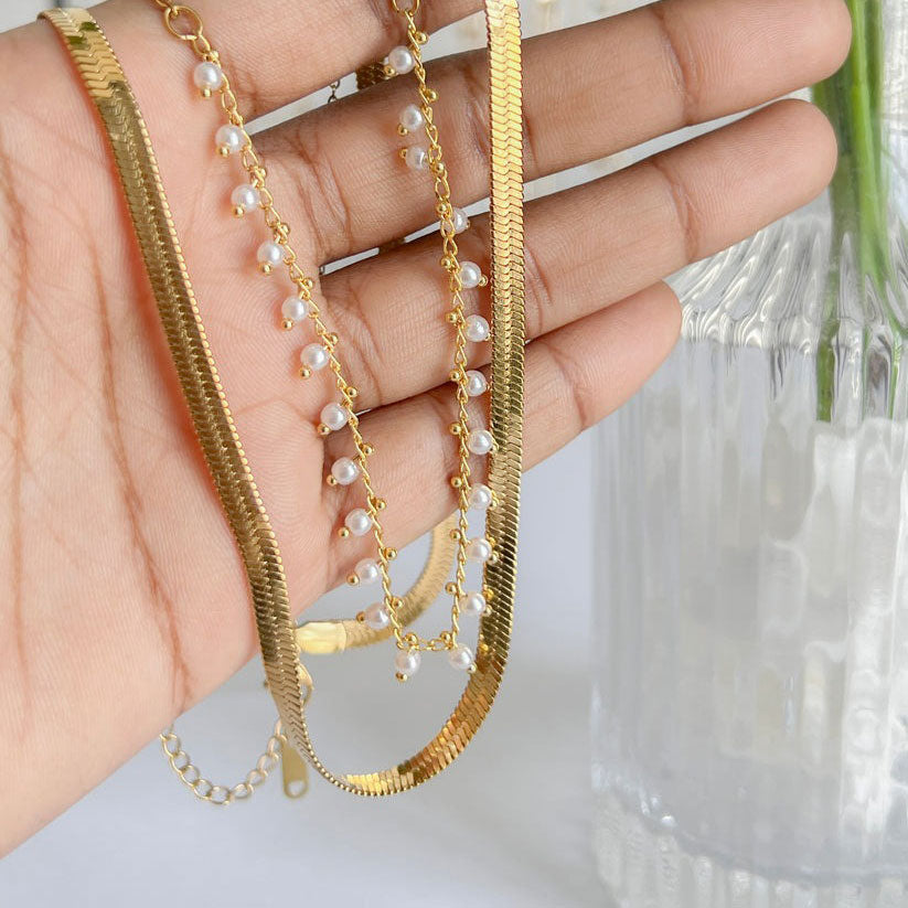 Marizanne | Elegant 18K Gold Snake Choker & Pearl Jewelry Set
