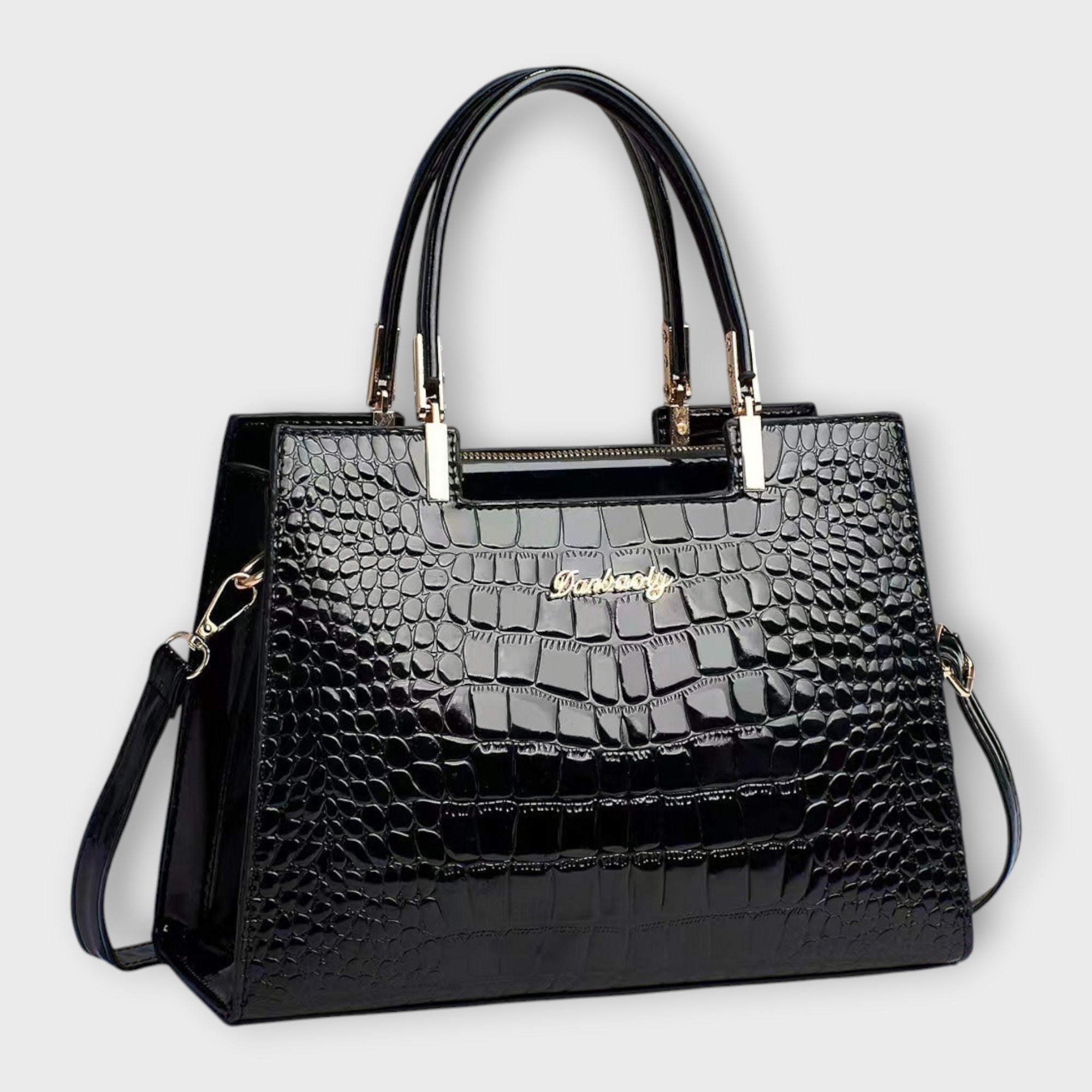 Olivia - Shiny Crocodile-Embossed Handbag