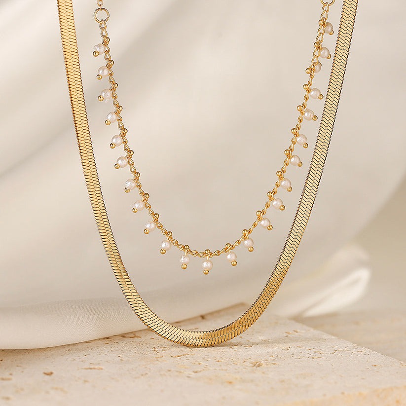 Marizanne | Elegant 18K Gold Snake Choker & Pearl Jewelry Set