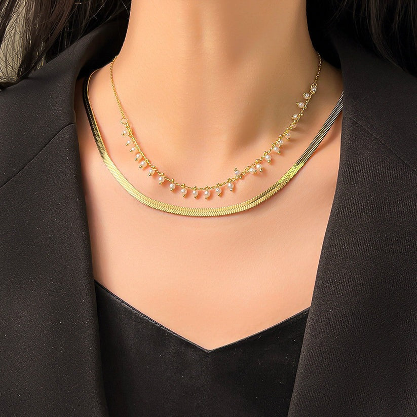 Marizanne | Elegant 18K Gold Snake Choker & Pearl Jewelry Set