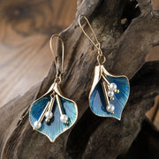 Vintage Silver Earrings with Blue Lotus Design