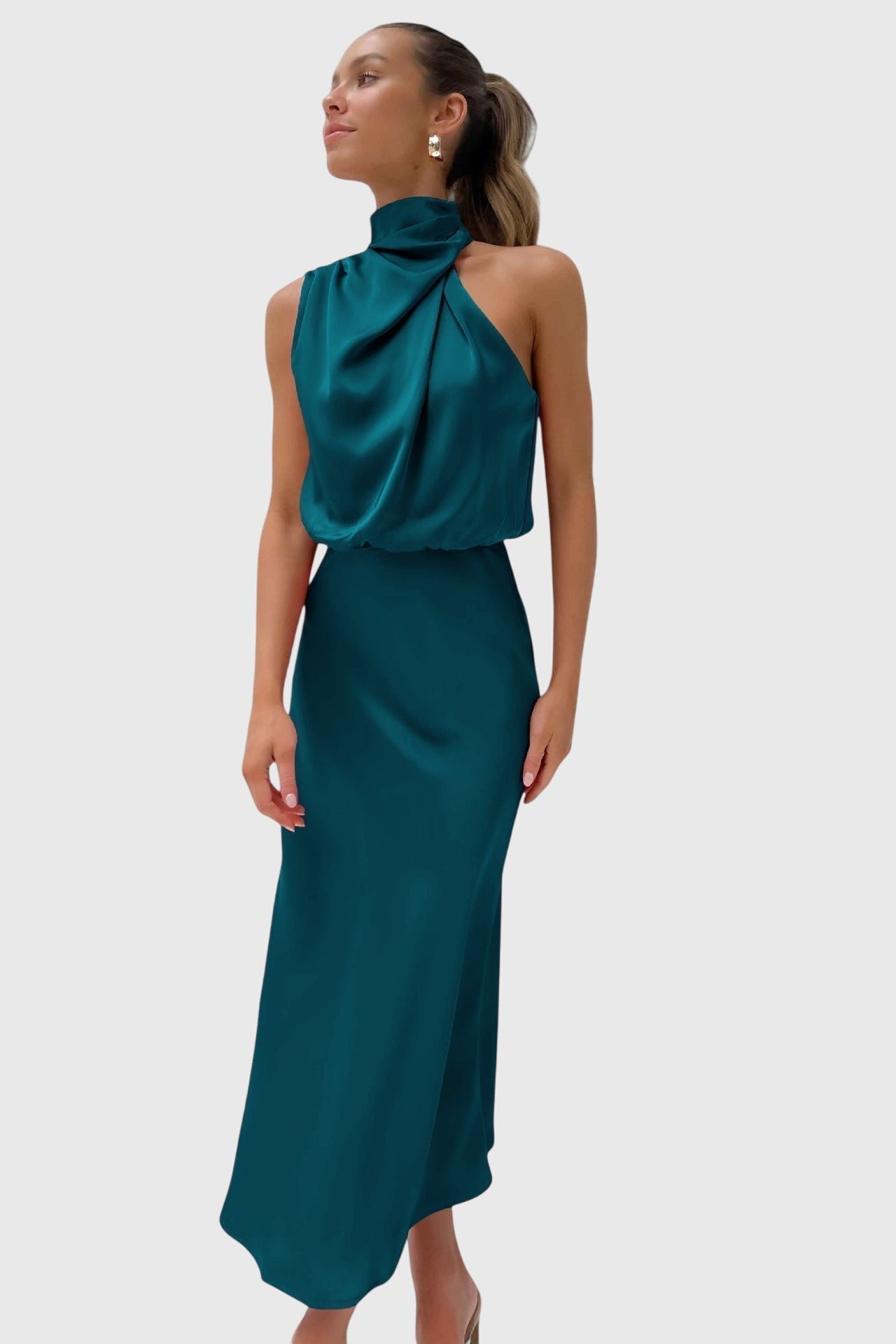 Ava™ | Elegant Satin Halter Dress