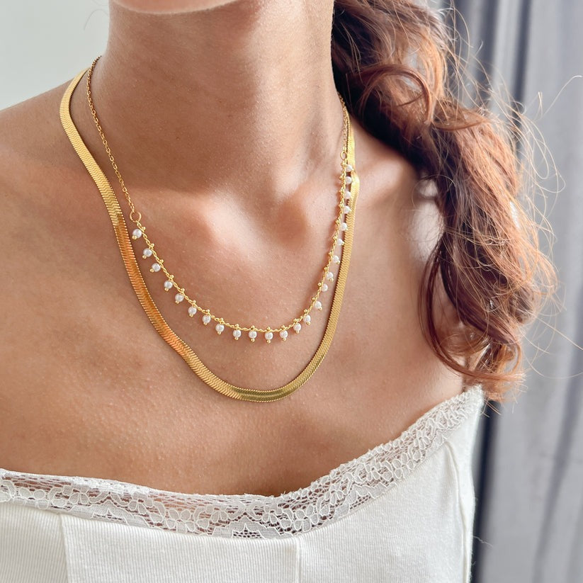 Marizanne | Elegant 18K Gold Snake Choker & Pearl Jewelry Set