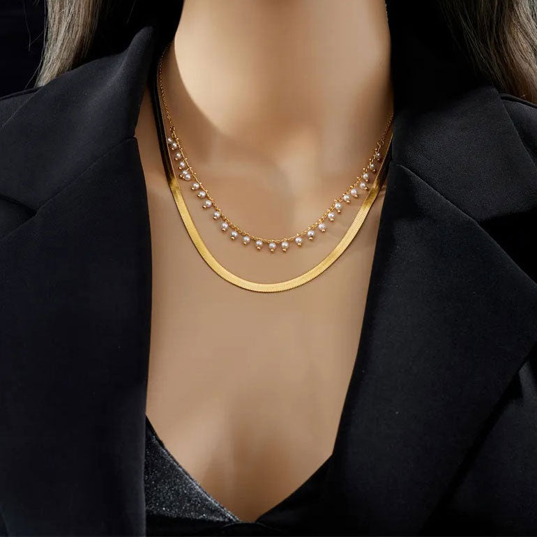 Marizanne | Elegant 18K Gold Snake Choker & Pearl Jewelry Set