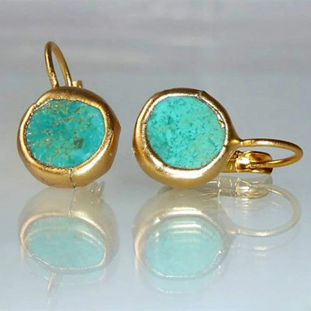 Turquoise Accented Vintage Gold Earrings