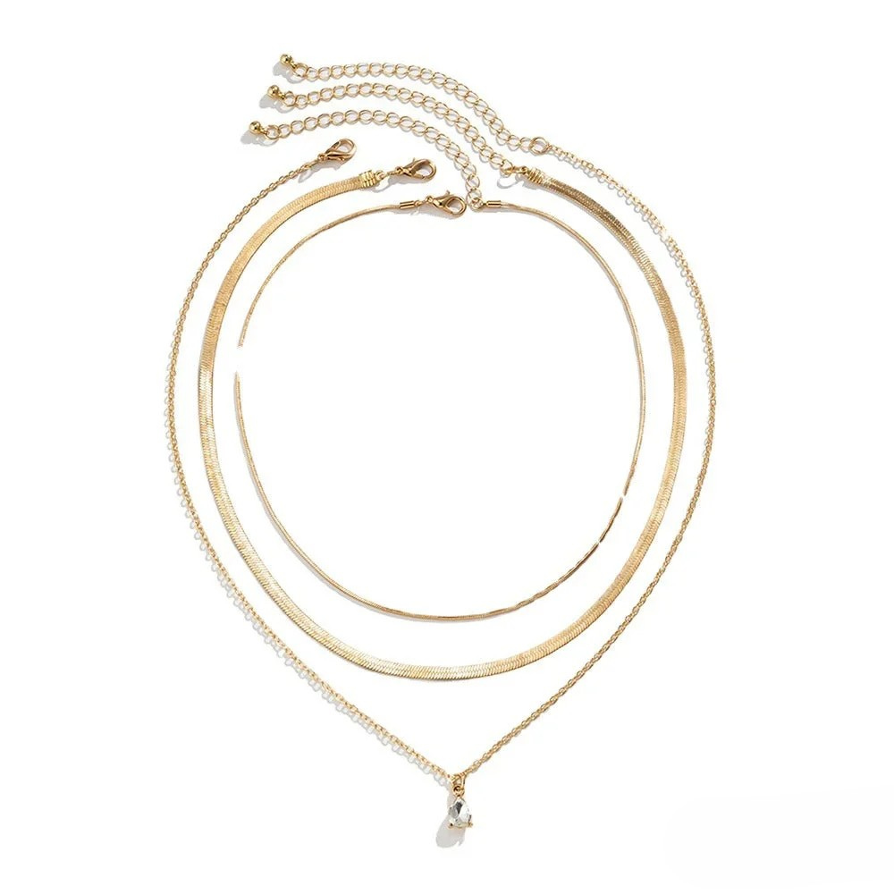 Gold-Toned Zirconia Pendant Layered Necklace