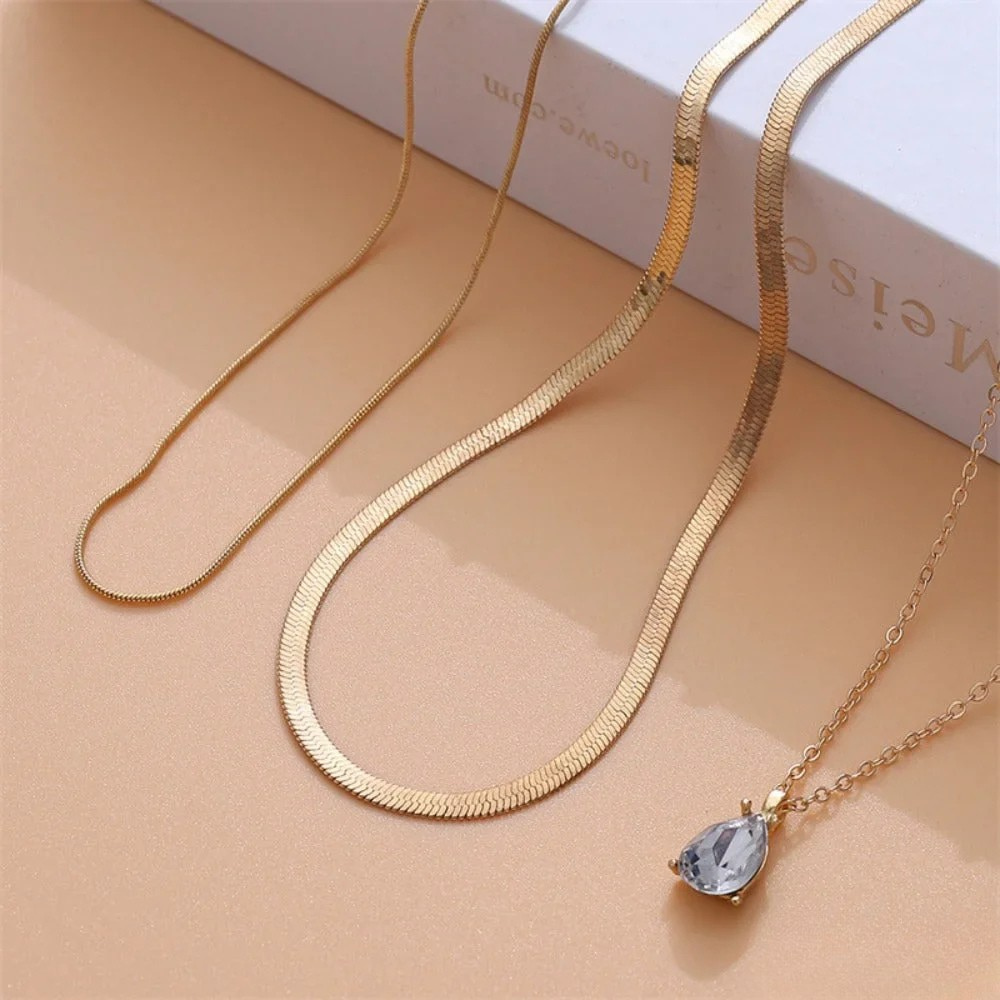 Gold-Toned Zirconia Pendant Layered Necklace