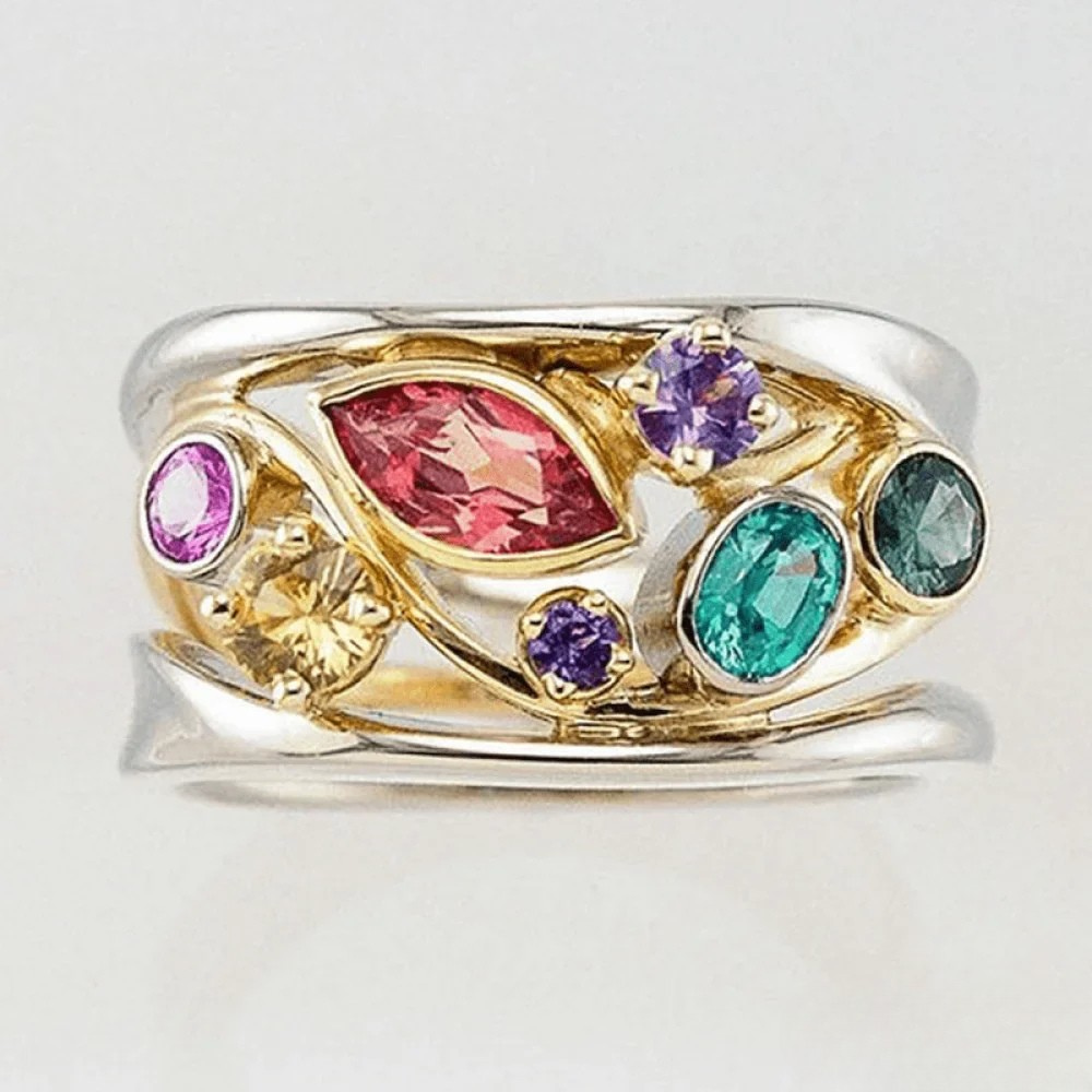 Antique-Inspired Ring Featuring Gold and Silver Zirconia Accents