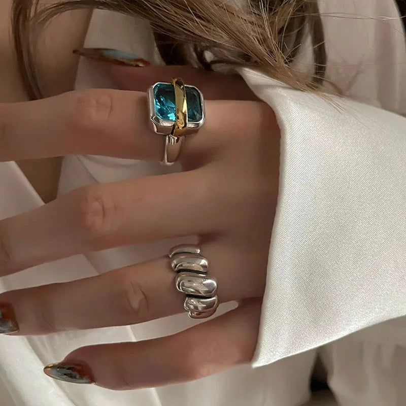Silver Ring with Blue Zircon Gemstone