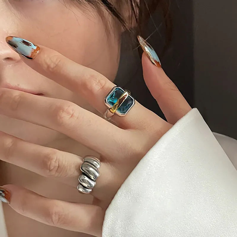Silver Ring with Blue Zircon Gemstone