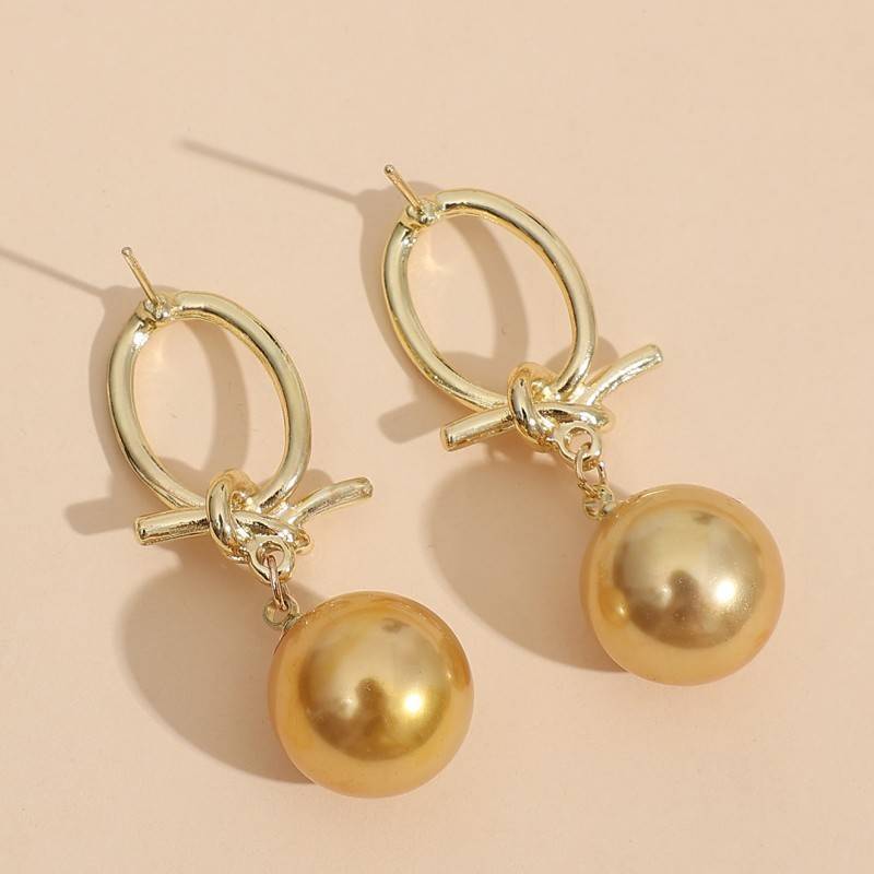 Elegant Golden Pearl Hoop Earrings