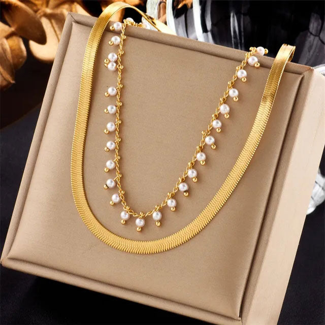 Marizanne | Elegant 18K Gold Snake Choker & Pearl Jewelry Set