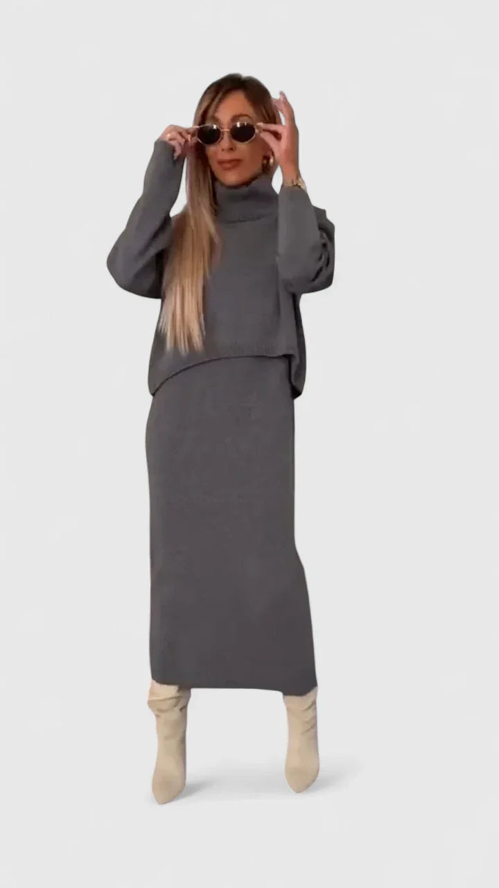 Chrystahl | Chic Dress and Turtleneck Sweater Ensemble