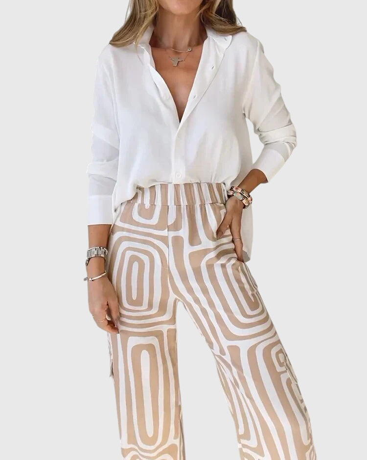 Emilia™ | Chic Pants Set with Complimentary Blouse & Belt