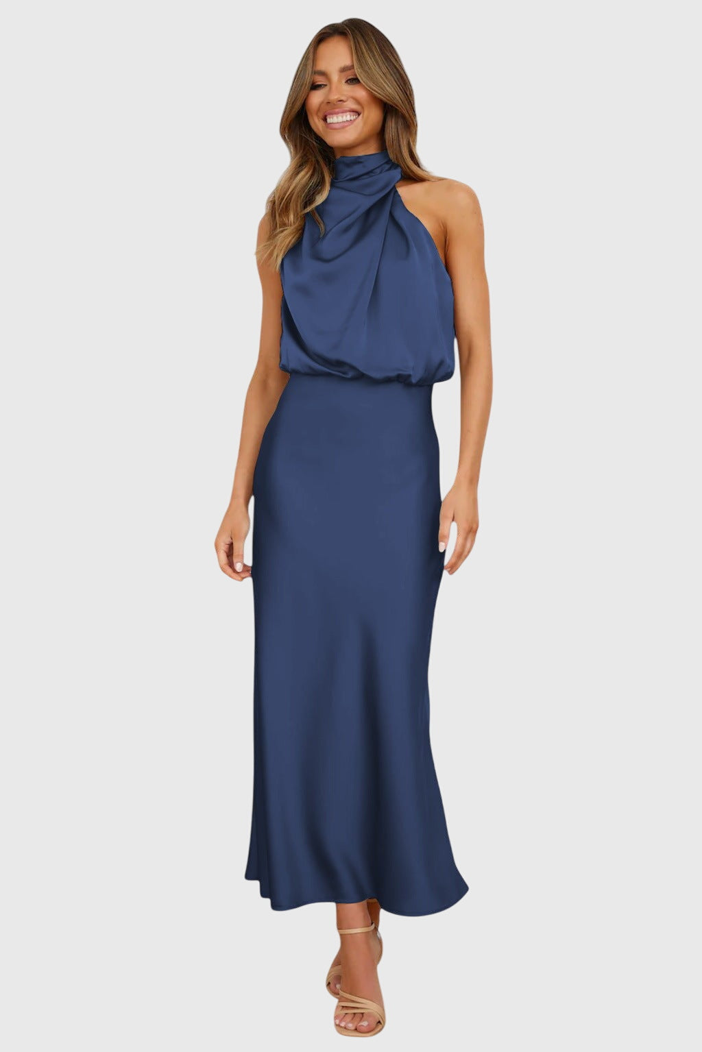 Ava™ | Elegant Satin Halter Dress