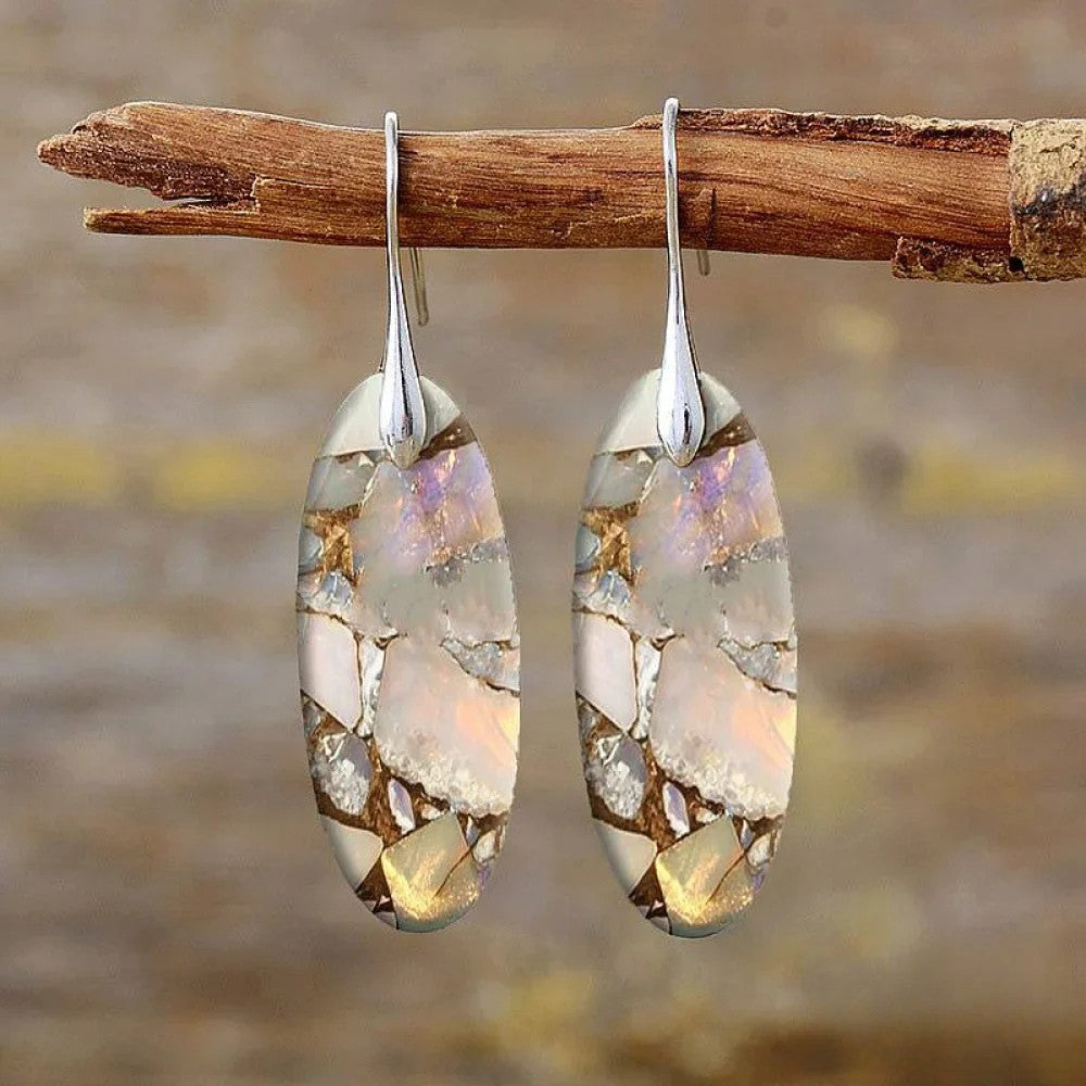 Classic Oval Stone Earrings Crafted from Natural Materials