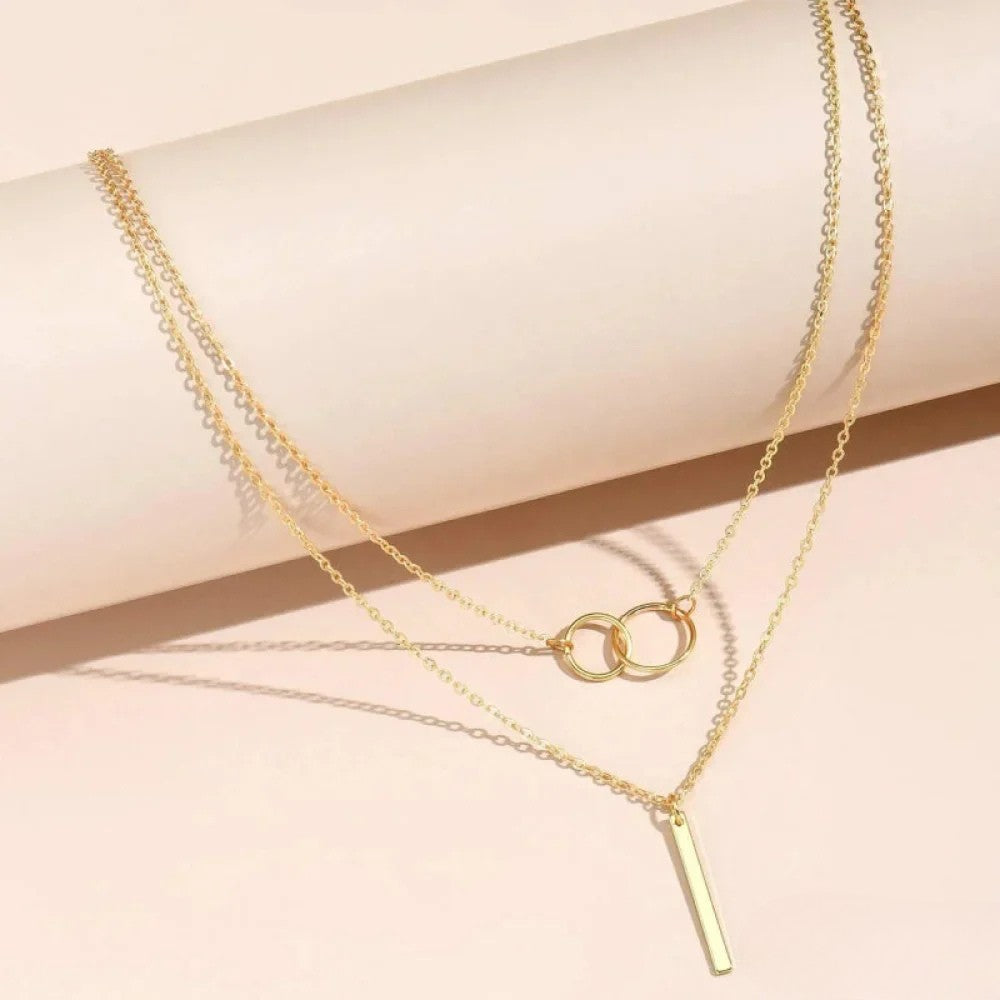 Vintage-Inspired Gold Double Circle Pendant Necklace