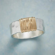 Antique Silver Ring Adorned with Golden Threads