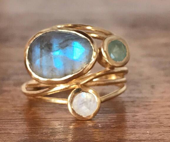Retro Blue Moonstone Inset Ring