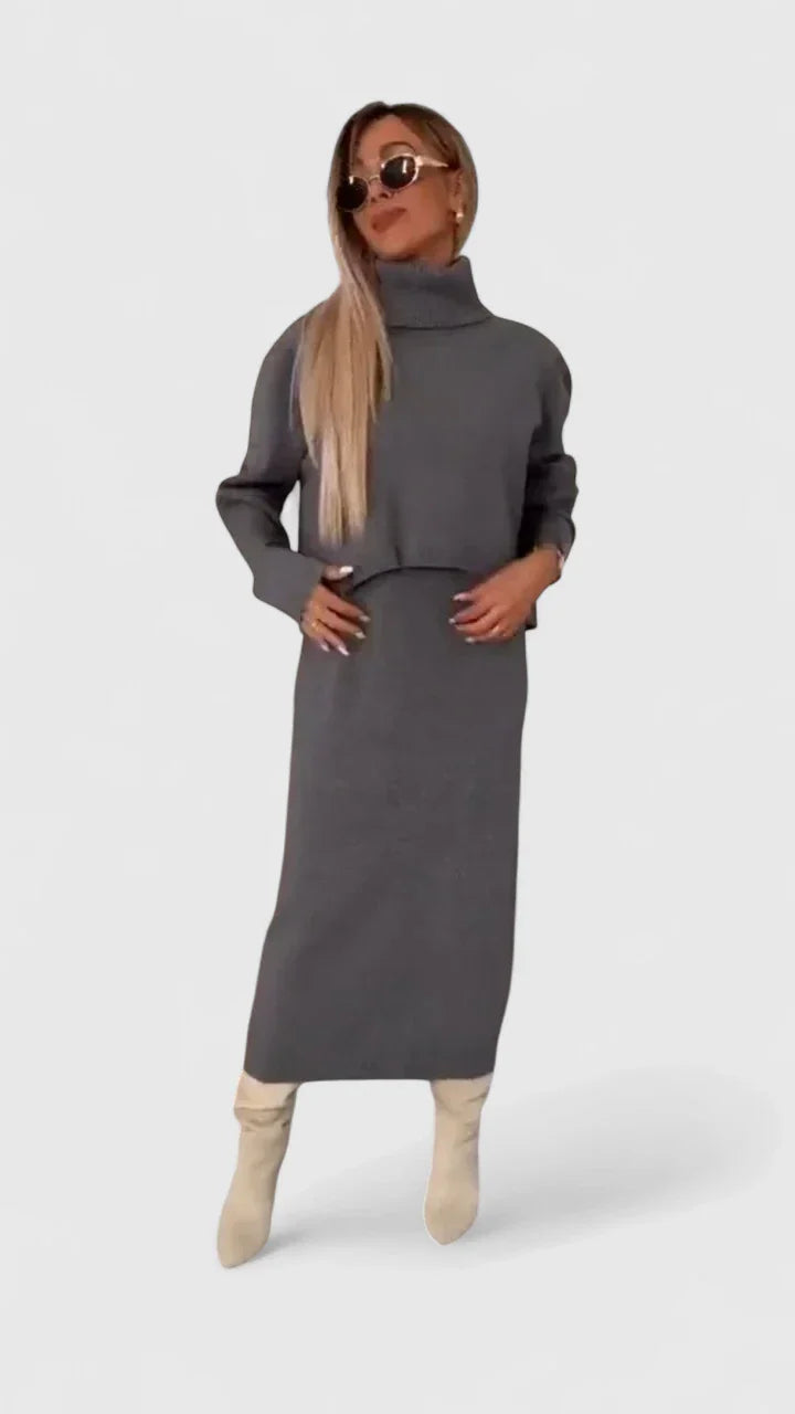 Chrystahl | Chic Dress and Turtleneck Sweater Ensemble