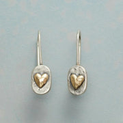 Antique Silver Earrings Featuring a Golden Heart