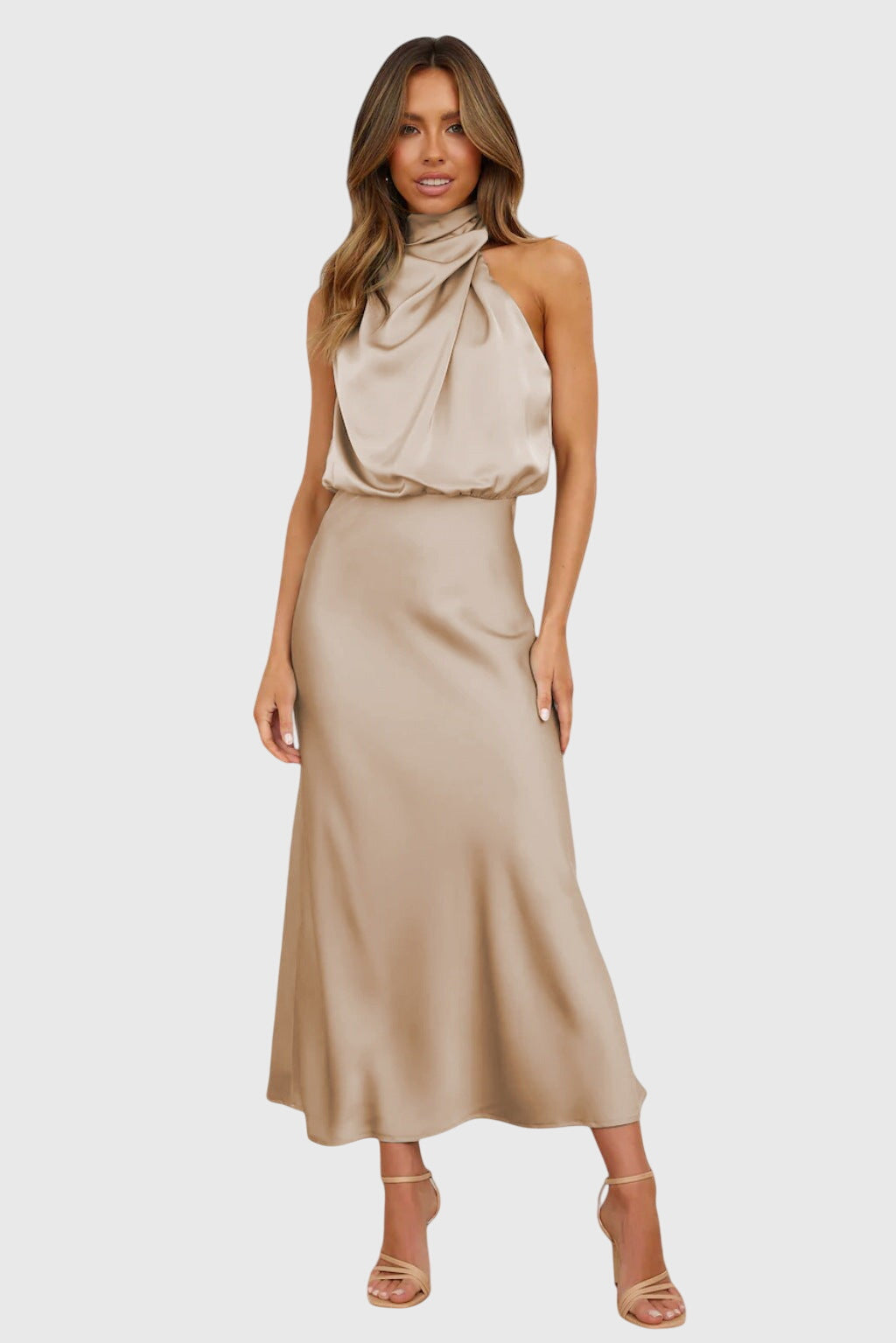 Ava™ | Elegant Satin Halter Dress