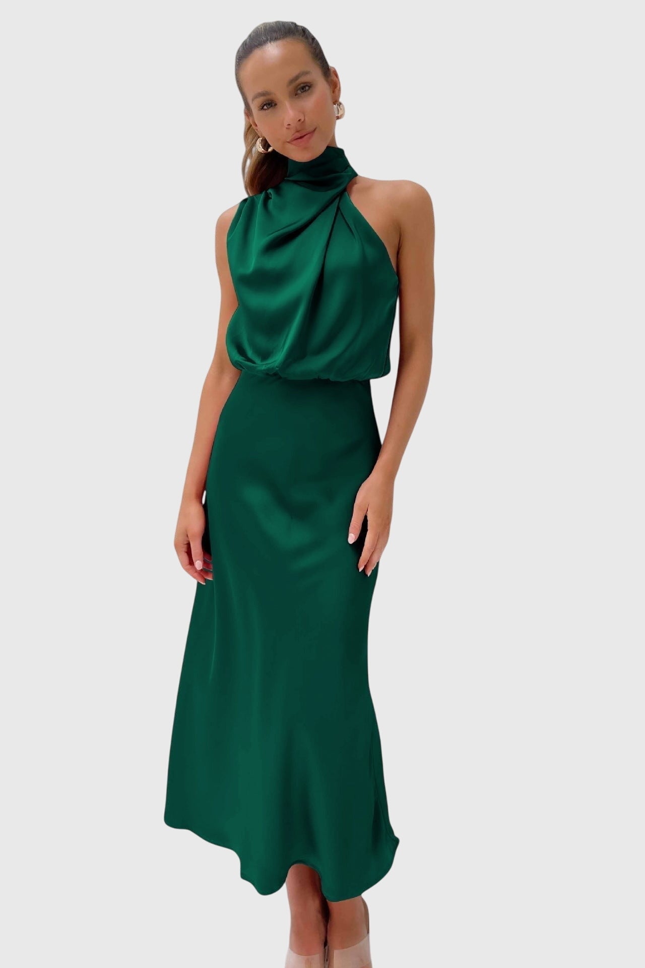 Ava™ | Elegant Satin Halter Dress