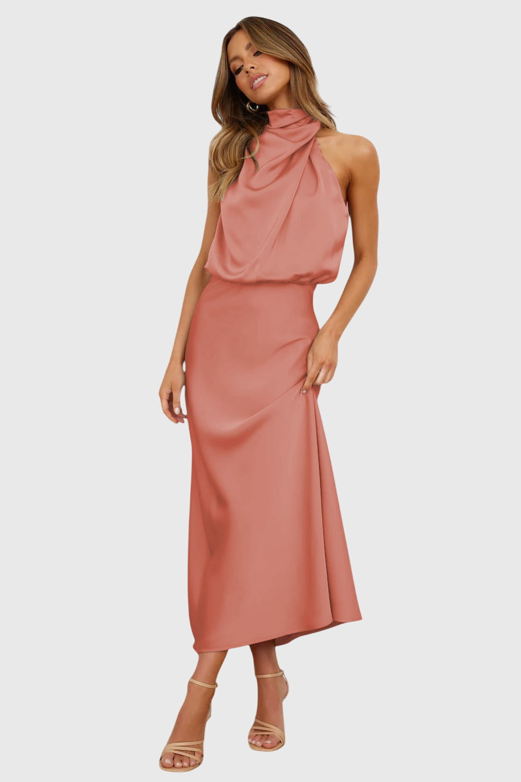 Ava™ | Elegant Satin Halter Dress