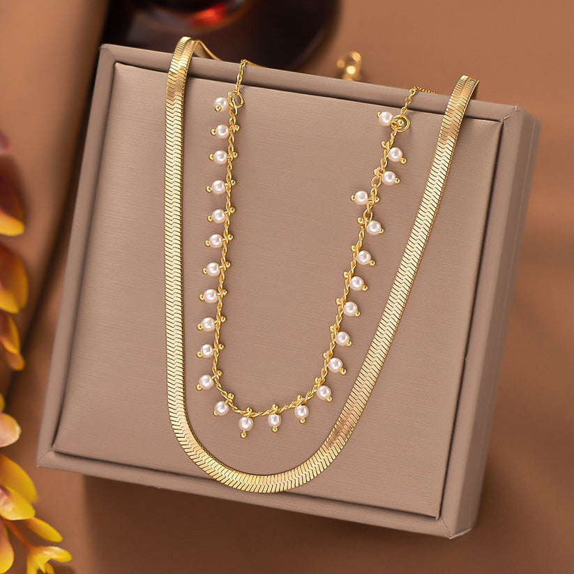 Marizanne | Elegant 18K Gold Snake Choker & Pearl Jewelry Set